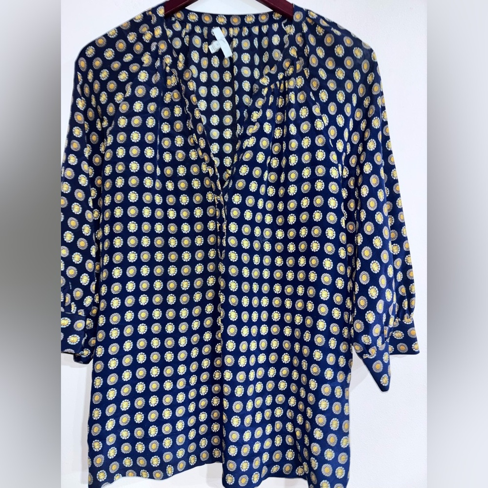 Joie Navy and Yellow Geometric Blouse